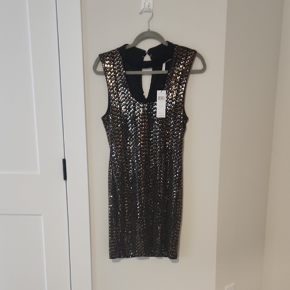 Bcbgeneration Black And Gold Sequin Mini Dress - image 1